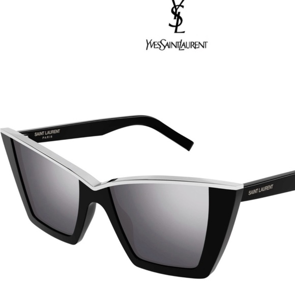 Saint Laurent NWOT Sexy Black Cat-Eye Sunglasses $495 w/ silver accents & case. main image 10